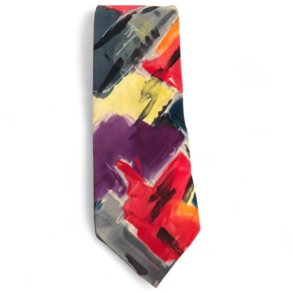 VTG Robert Daskal Chicago Hand Painted Silk Neck Tie Artsy Abstract Gift Bespoke